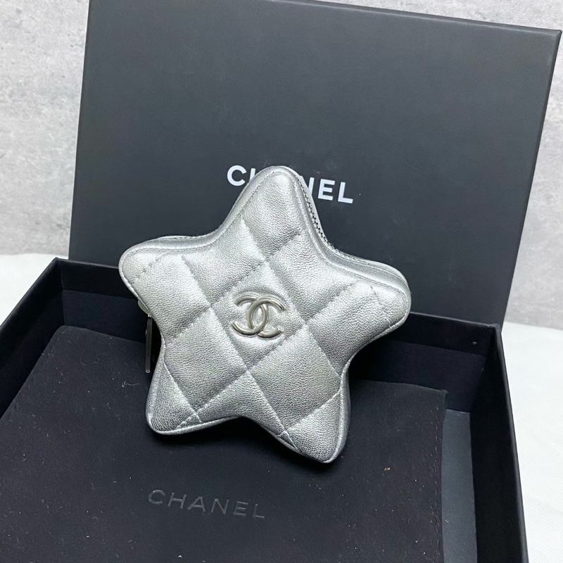 闲置新❤️CHANEL香奈兒24C銀色羊皮星星零錢包掛包-1