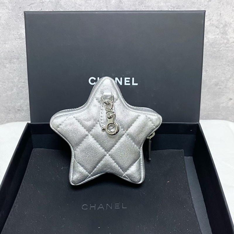 闲置新❤️CHANEL香奈兒24C銀色羊皮星星零錢包掛包-2