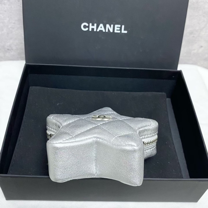 闲置新❤️CHANEL香奈兒24C銀色羊皮星星零錢包掛包-3