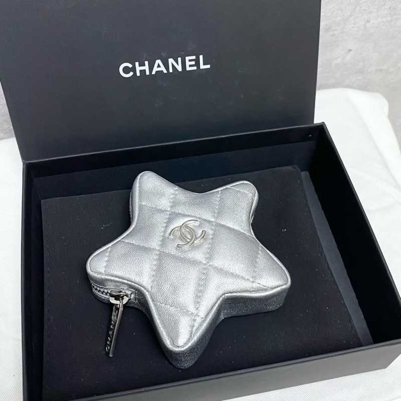 闲置新❤️CHANEL香奈兒24C銀色羊皮星星零錢包掛包-4