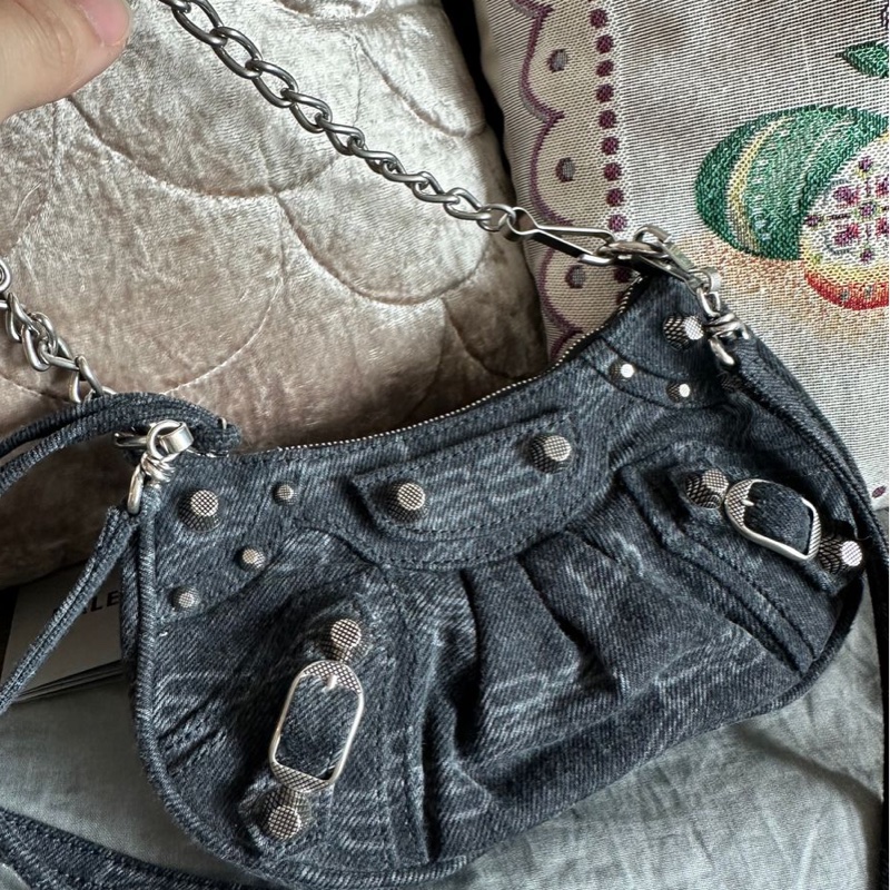 巴黎世家 黑色 丹寧 牛仔布 Balenciaga Le Cagole Mini 黑色牛仔布兩用包-3