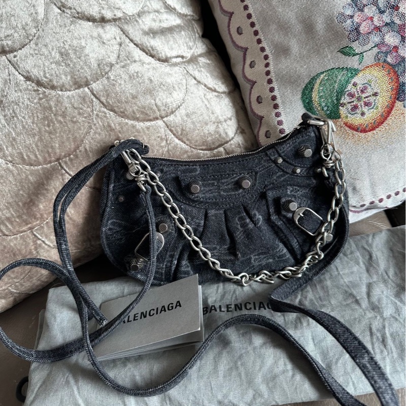 巴黎世家 黑色 丹寧 牛仔布 Balenciaga Le Cagole Mini 黑色牛仔布兩用包-5