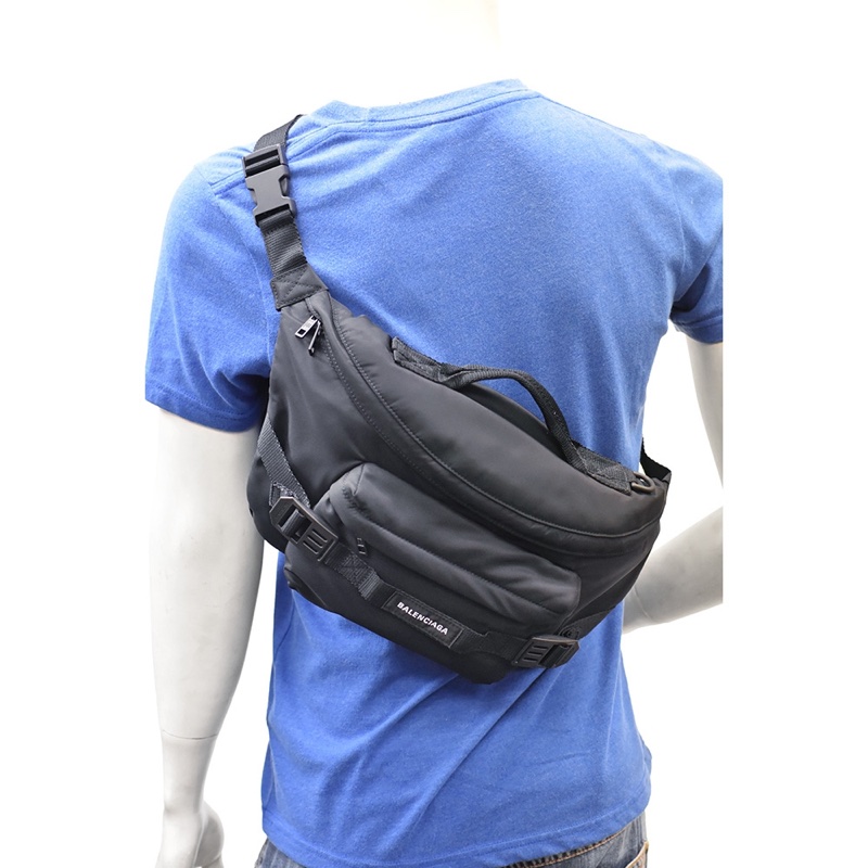 BALENCIAGA 巴黎世家 經典ARMY系列尼龍拉鍊腰包(黑色)-7