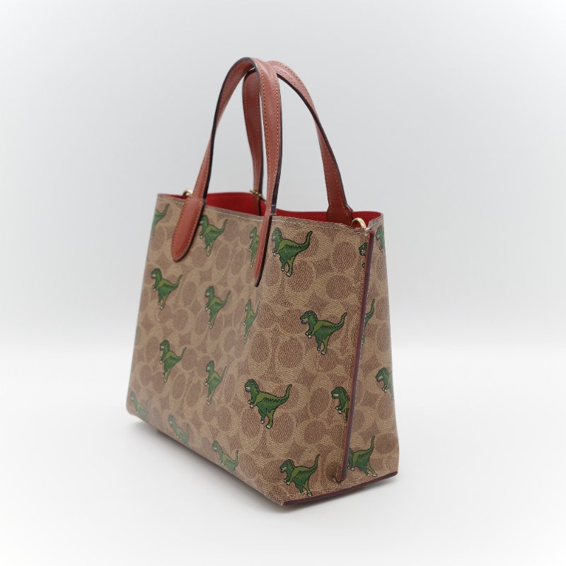 Coach 經典棕色花紋 恐龍太空系列 手提包 斜挎包 兩用包-3
