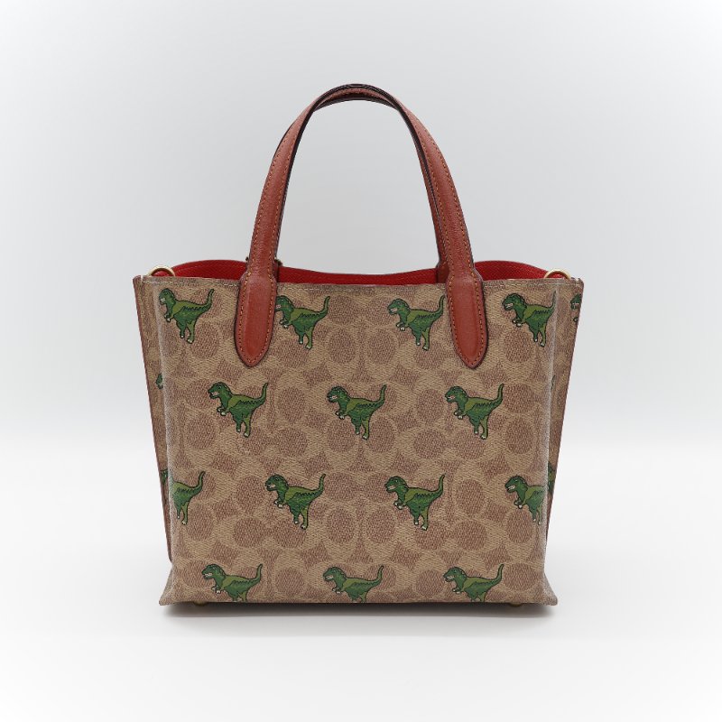 Coach 經典棕色花紋 恐龍太空系列 手提包 斜挎包 兩用包-4
