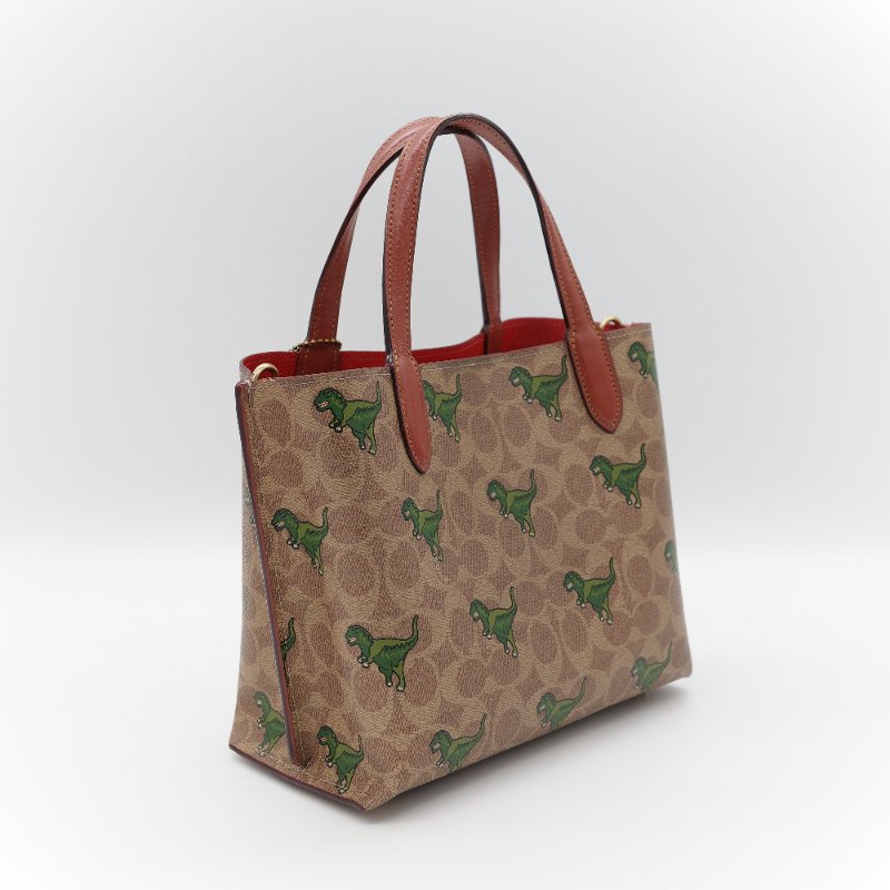 Coach 經典棕色花紋 恐龍太空系列 手提包 斜挎包 兩用包-5