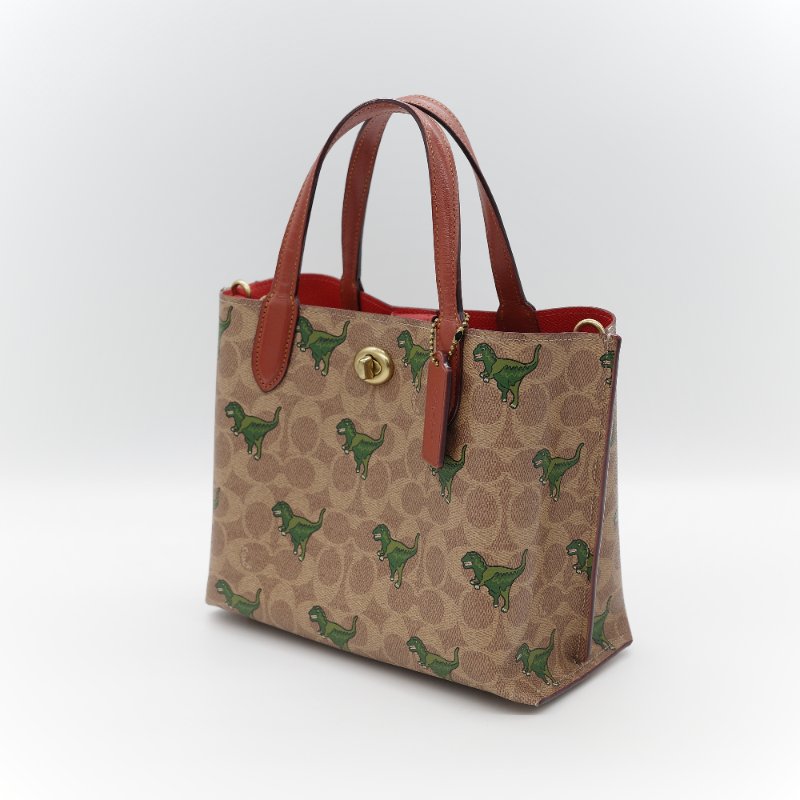 Coach 經典棕色花紋 恐龍太空系列 手提包 斜挎包 兩用包-6