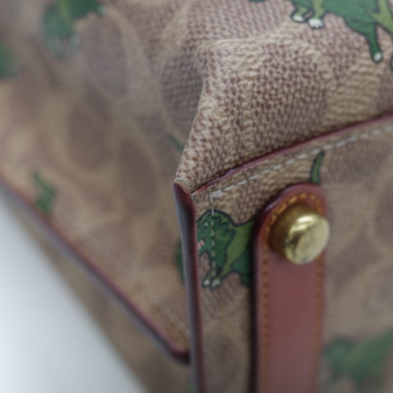 Coach 經典棕色花紋 恐龍太空系列 手提包 斜挎包 兩用包-12