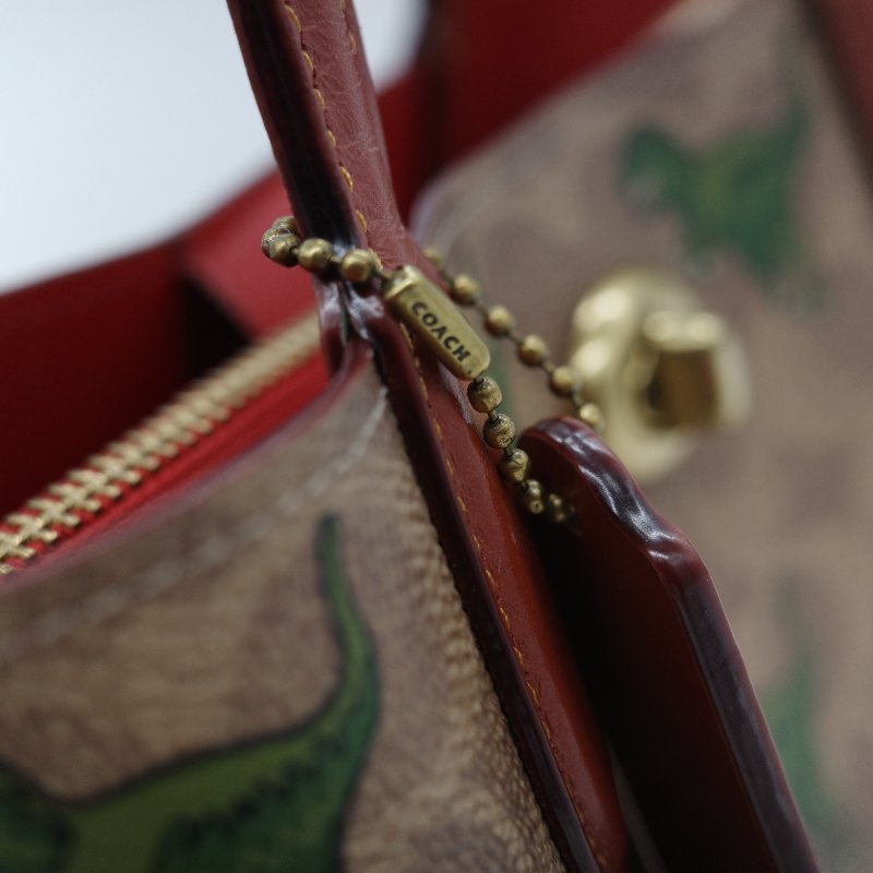 Coach 經典棕色花紋 恐龍太空系列 手提包 斜挎包 兩用包-17