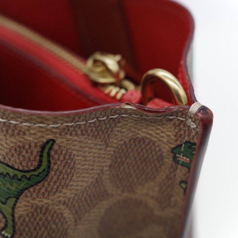 Coach 經典棕色花紋 恐龍太空系列 手提包 斜挎包 兩用包-18