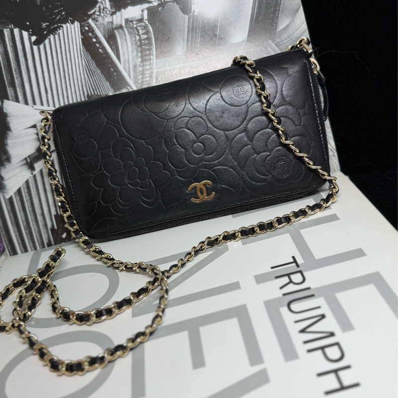 香奈兒 山茶花壓紋長夾 錢包 chanel WOC手袋側斜孭背長夾單肩包-0