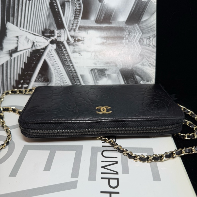 香奈兒 山茶花壓紋長夾 錢包 chanel WOC手袋側斜孭背長夾單肩包-4