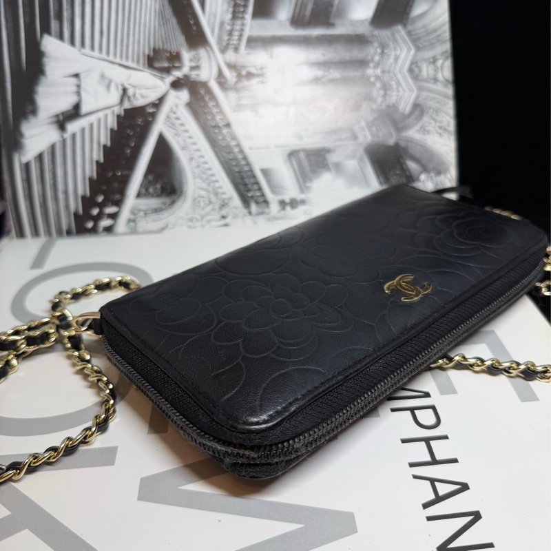 香奈兒 山茶花壓紋長夾 錢包 chanel WOC手袋側斜孭背長夾單肩包-5