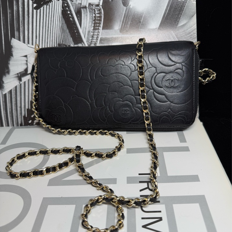 香奈兒 山茶花壓紋長夾 錢包 chanel WOC手袋側斜孭背長夾單肩包-6