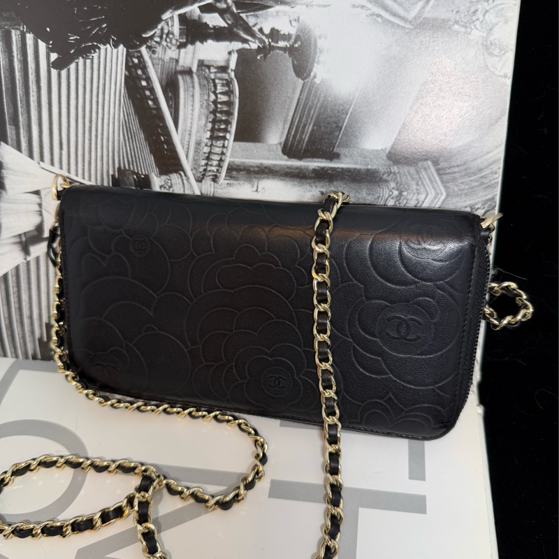 香奈兒 山茶花壓紋長夾 錢包 chanel WOC手袋側斜孭背長夾單肩包-7