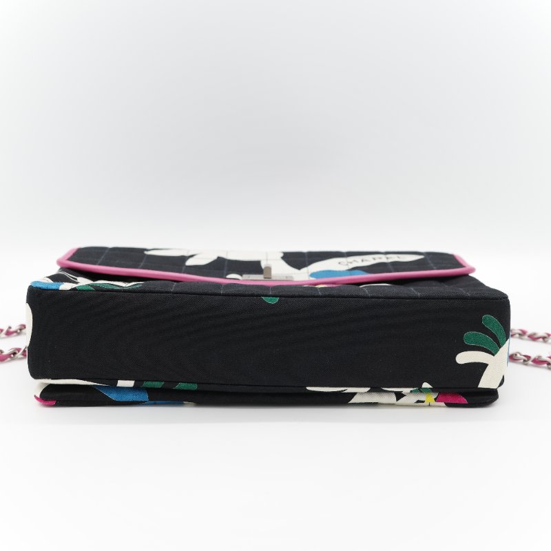 Chanel 香奈兒 織物印花 和平鴿 黑色 拼 桃粉色 鏈條包 口蓋包-7