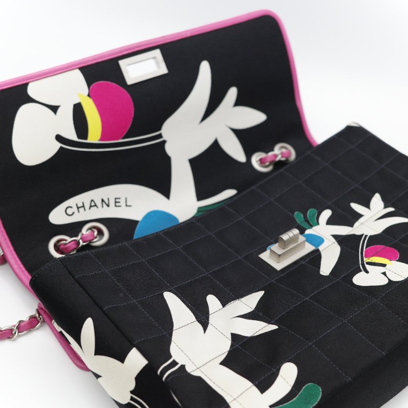 Chanel 香奈兒 織物印花 和平鴿 黑色 拼 桃粉色 鏈條包 口蓋包-28