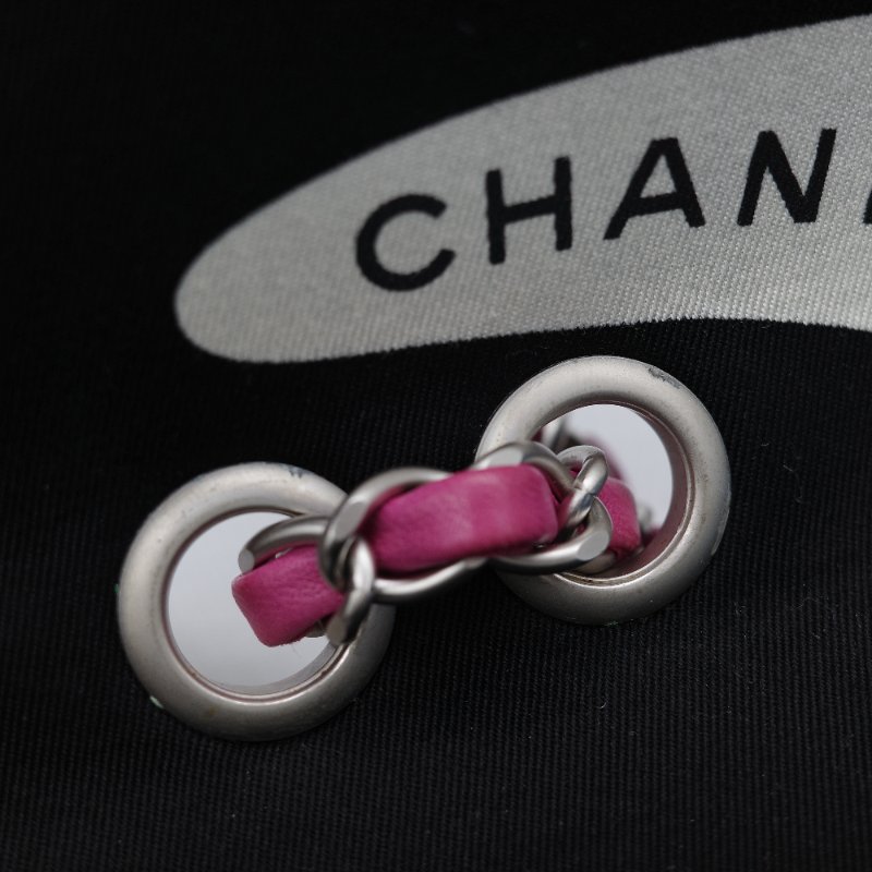 Chanel 香奈兒 織物印花 和平鴿 黑色 拼 桃粉色 鏈條包 口蓋包-32