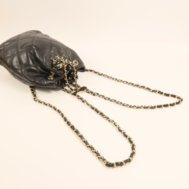 CHANEL 羊皮皮革Rucksack金扣鏈帶背包-7