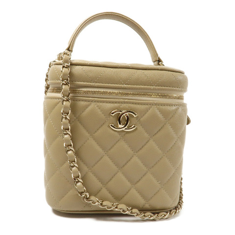 CHANEL 牛皮皮革Vanity Case金扣鏈帶手挽肩背兩用袋