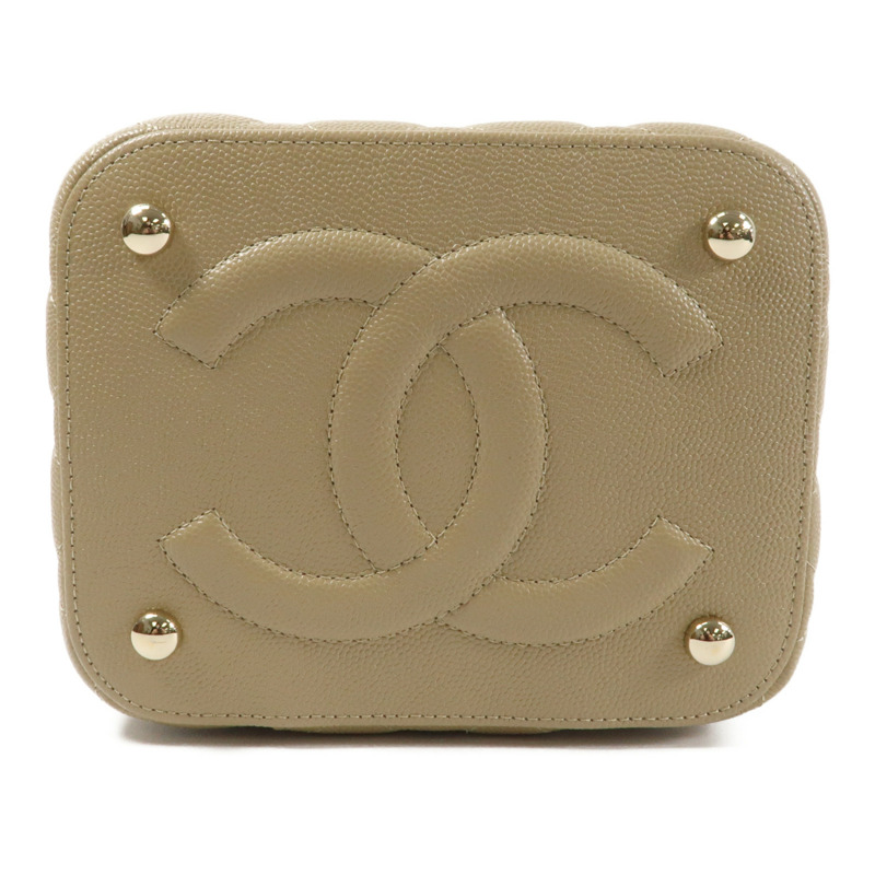 CHANEL 牛皮皮革Vanity Case金扣鏈帶手挽肩背兩用袋-3