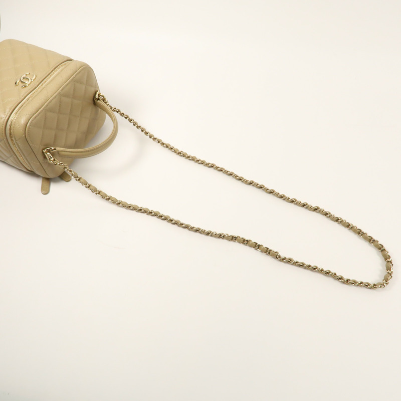 CHANEL 牛皮皮革Vanity Case金扣鏈帶手挽肩背兩用袋-5