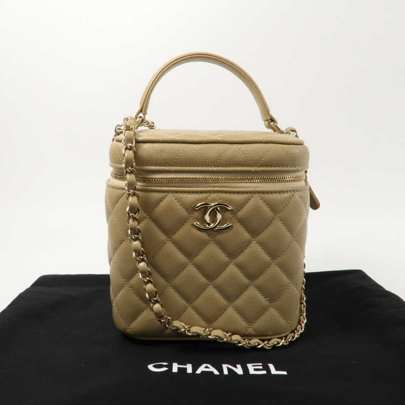 CHANEL 牛皮皮革Vanity Case金扣鏈帶手挽肩背兩用袋-13