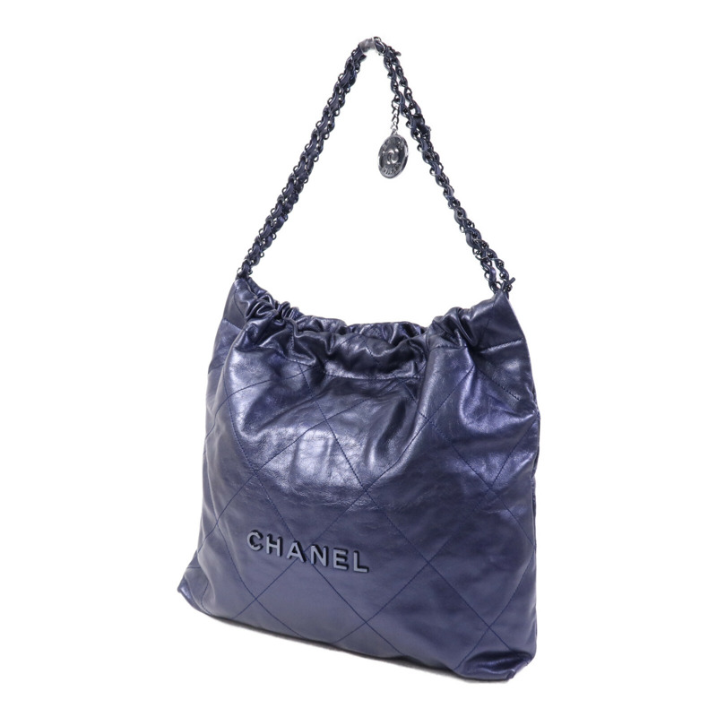 CHANEL 牛皮皮革Chanel 22 Medium銀扣鏈帶肩背袋-2
