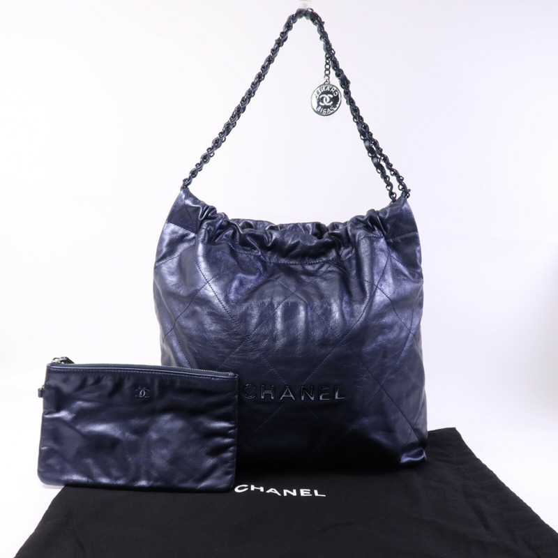CHANEL 牛皮皮革Chanel 22 Medium銀扣鏈帶肩背袋-9