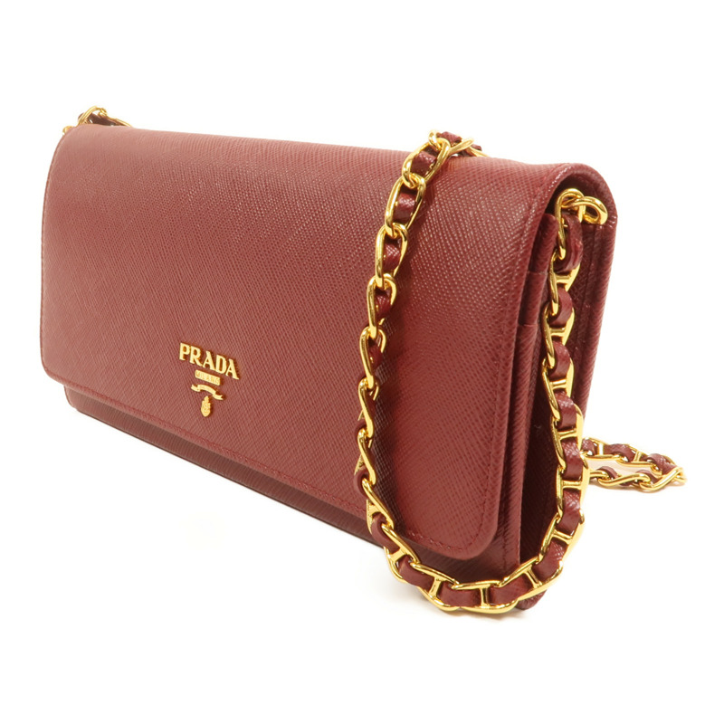 PRADA 牛皮皮革Chain Shoulder金扣鏈帶肩背袋-2