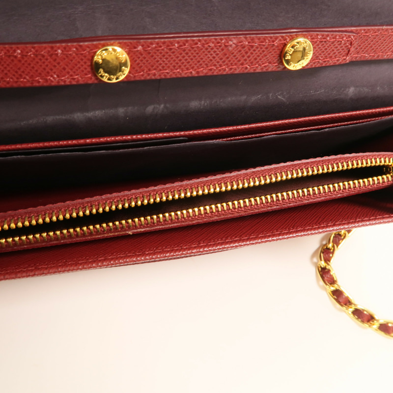 PRADA 牛皮皮革Chain Shoulder金扣鏈帶肩背袋-4