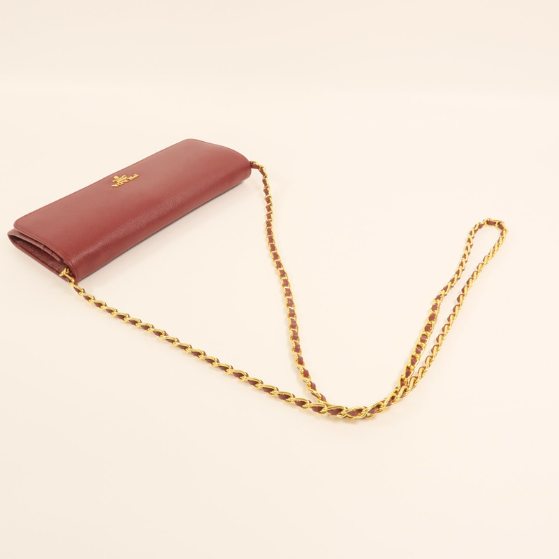 PRADA 牛皮皮革Chain Shoulder金扣鏈帶肩背袋-6