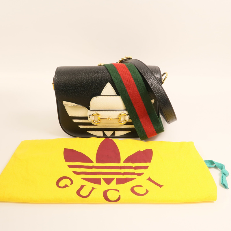 GUCCI 牛皮皮革Gucci x Adidas Horsebit 1955 Small金扣肩背袋-13