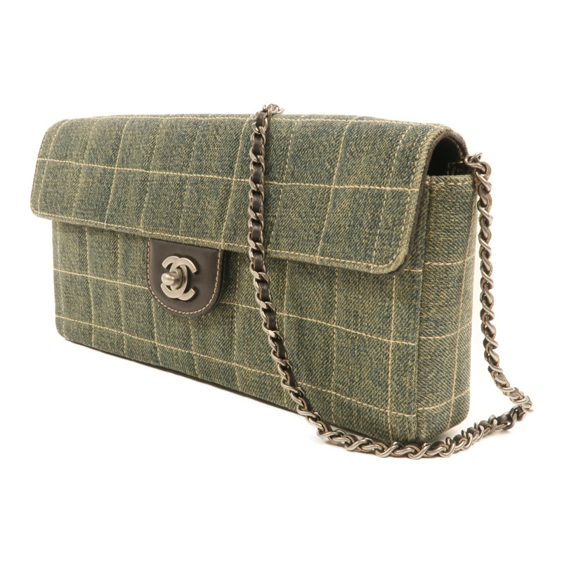 CHANEL 牛仔布Chain Shoulder銀扣鏈帶肩背袋-2