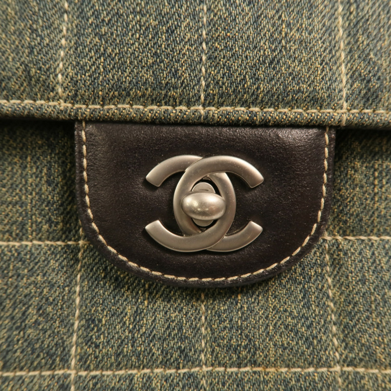 CHANEL 牛仔布Chain Shoulder銀扣鏈帶肩背袋-8