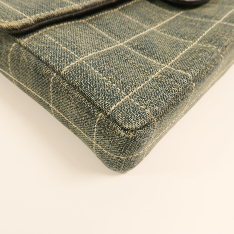 CHANEL 牛仔布Chain Shoulder銀扣鏈帶肩背袋-10