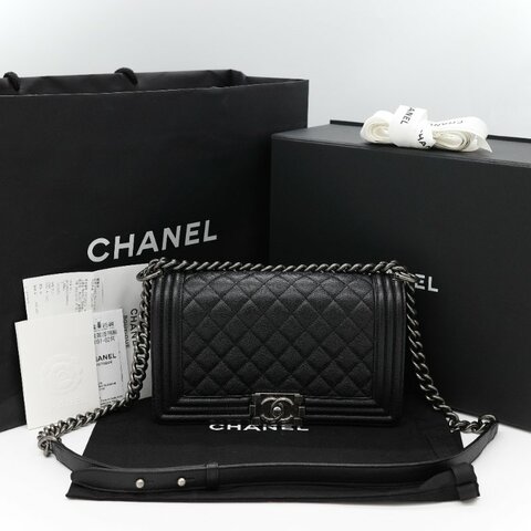 （全套全配超級新♥️芯片款）Chanel 香奈兒 Leboy 中型 25cm 粒面牛皮 銀扣 鏈條包 單肩包 斜挎包