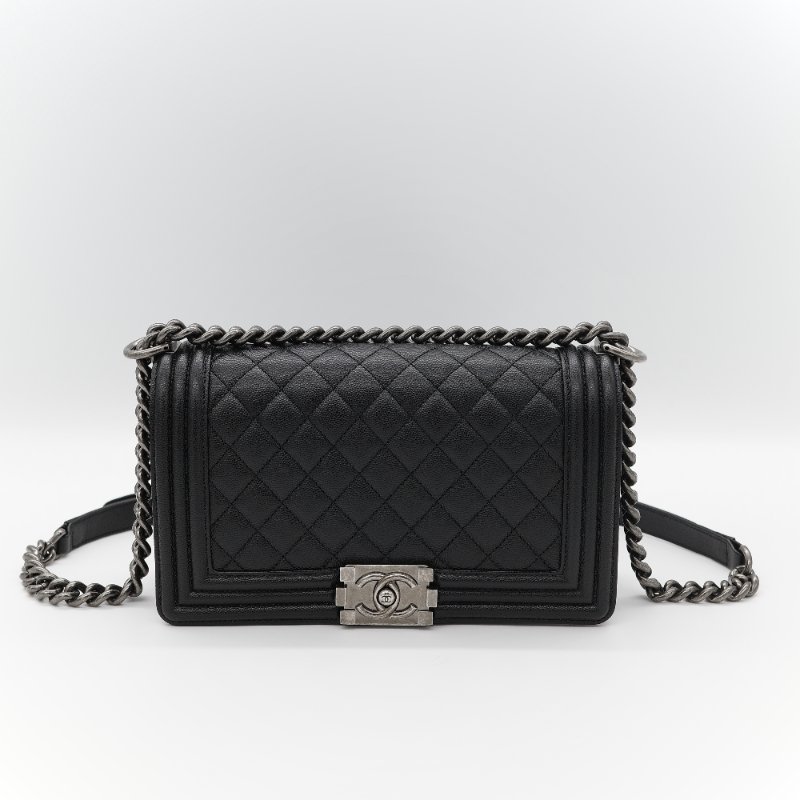 (全套全配超級新♥️芯片款)Chanel 香奈兒 Leboy 中型 25cm 粒面牛皮 銀扣 鏈條包 單肩包 斜挎包-1