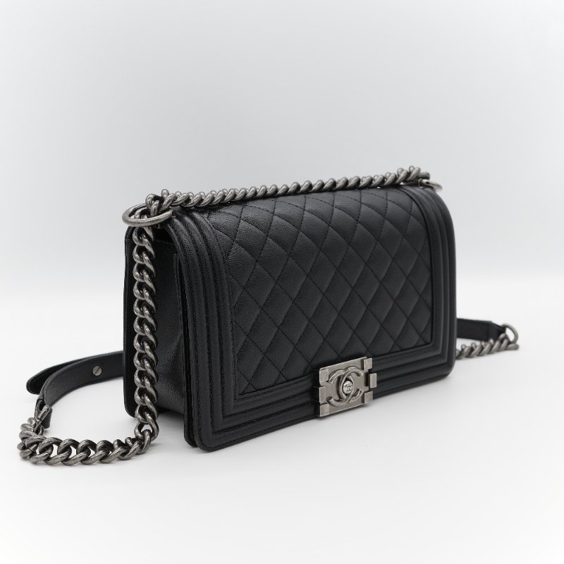 (全套全配超級新♥️芯片款)Chanel 香奈兒 Leboy 中型 25cm 粒面牛皮 銀扣 鏈條包 單肩包 斜挎包-2