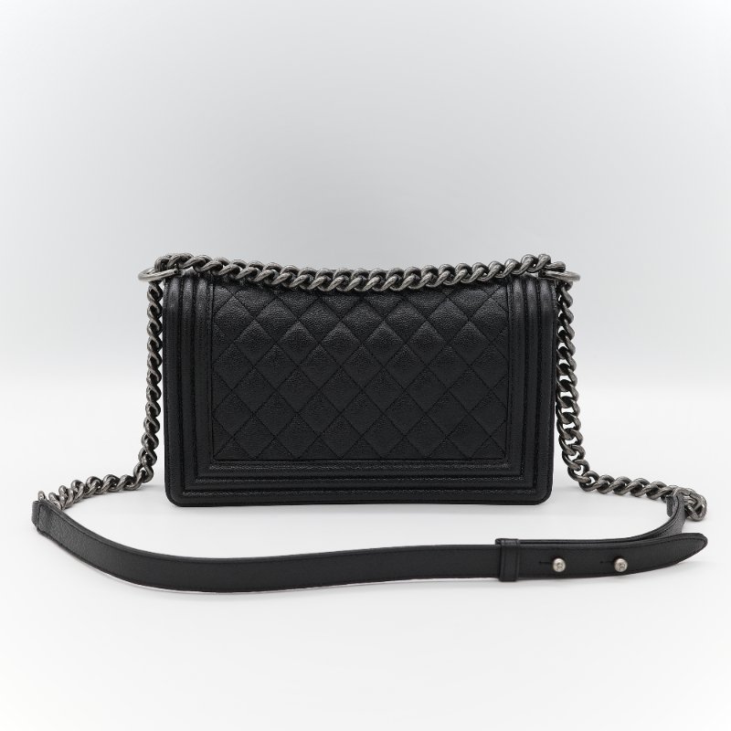 (全套全配超級新♥️芯片款)Chanel 香奈兒 Leboy 中型 25cm 粒面牛皮 銀扣 鏈條包 單肩包 斜挎包-4