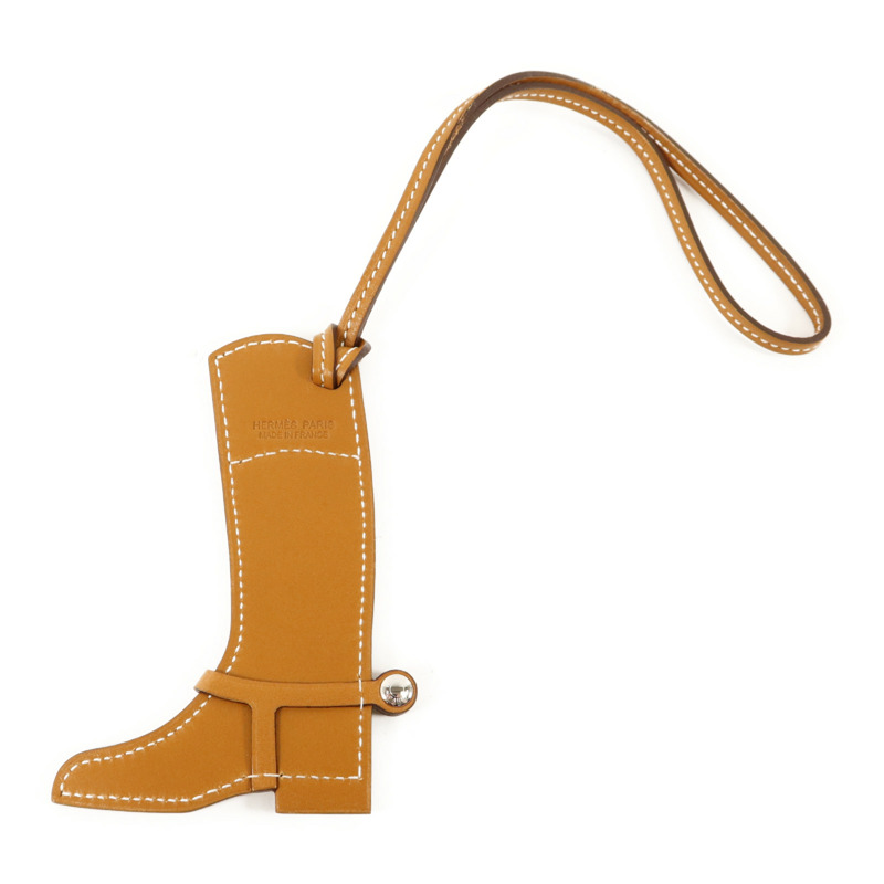 HERMES Swift皮革Paddock Boots Charm掛飾Naturel-1