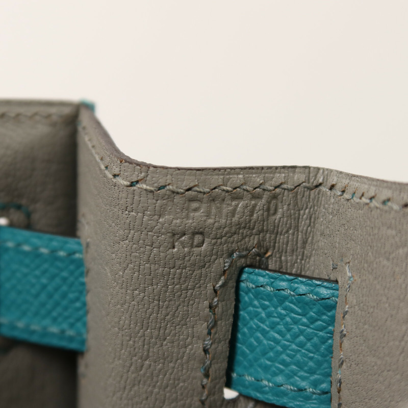 HERMES Epsom皮革Kelly 28金扣手挽肩背兩用袋Gris Mouette/Bleu Paon-6
