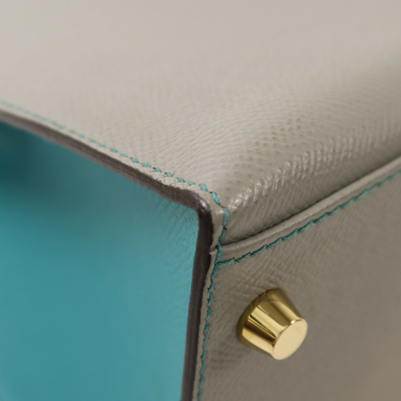 HERMES Epsom皮革Kelly 28金扣手挽肩背兩用袋Gris Mouette/Bleu Paon-12