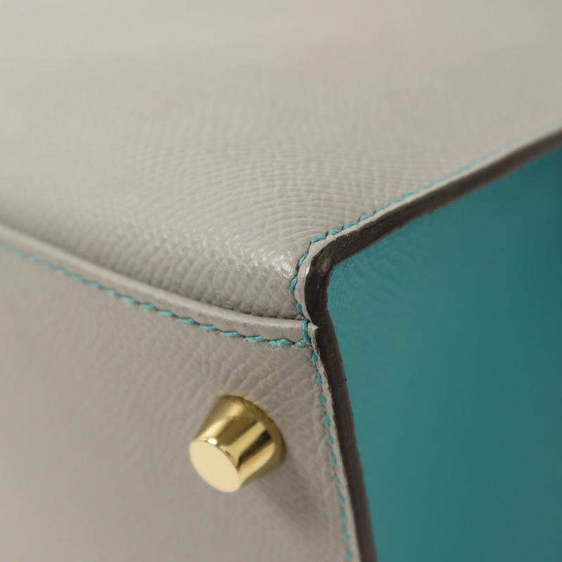 HERMES Epsom皮革Kelly 28金扣手挽肩背兩用袋Gris Mouette/Bleu Paon-13
