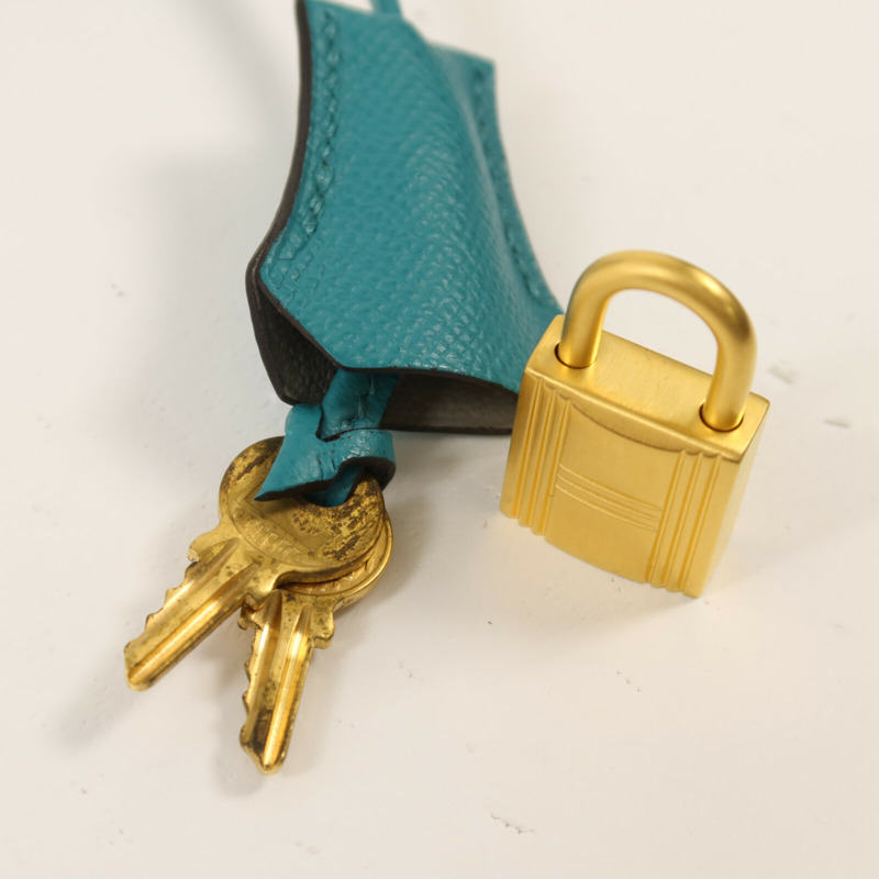 HERMES Epsom皮革Kelly 28金扣手挽肩背兩用袋Gris Mouette/Bleu Paon-14