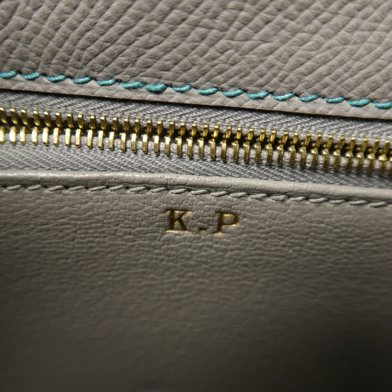 HERMES Epsom皮革Kelly 28金扣手挽肩背兩用袋Gris Mouette/Bleu Paon-15