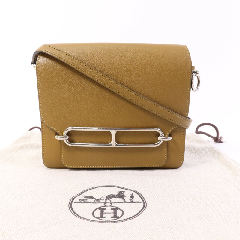 HERMES Evercolor皮革Roulis Mini銀扣肩背袋Alezan-9