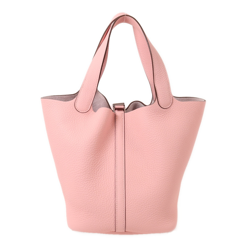 HERMES Clemence皮革Picotin MM銀扣手挽袋Rose Sakura-1