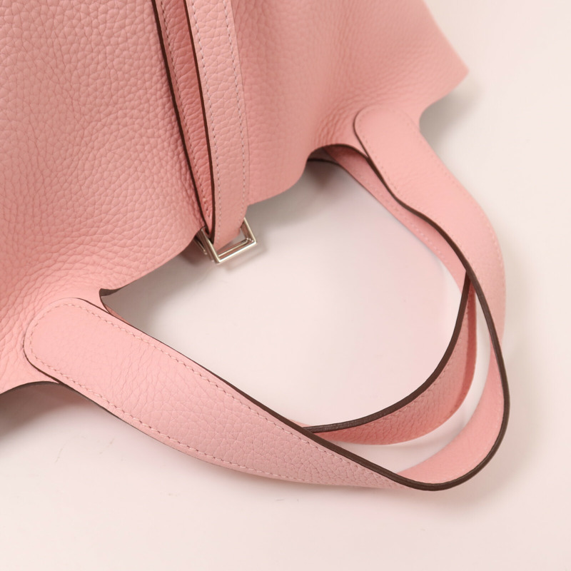 HERMES Clemence皮革Picotin MM銀扣手挽袋Rose Sakura-7