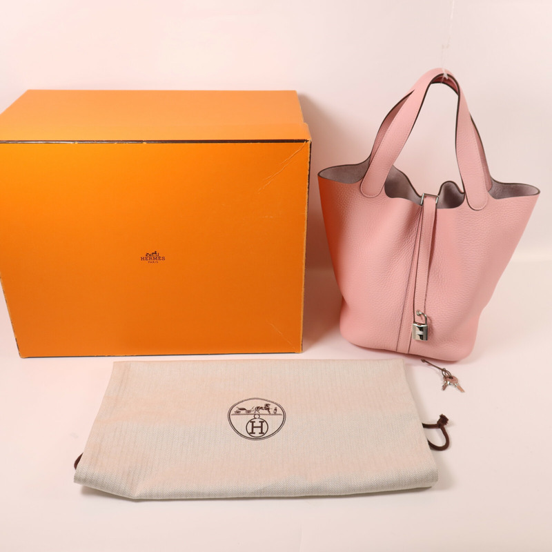 HERMES Clemence皮革Picotin MM銀扣手挽袋Rose Sakura-8